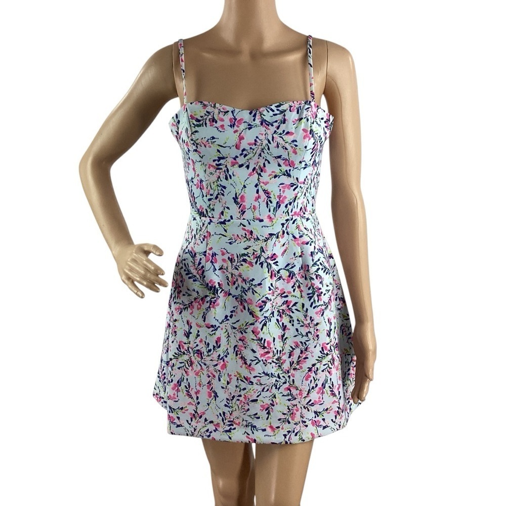 French Connection Flores Whisper Floral Back Cutout Mini Dress Blue 6